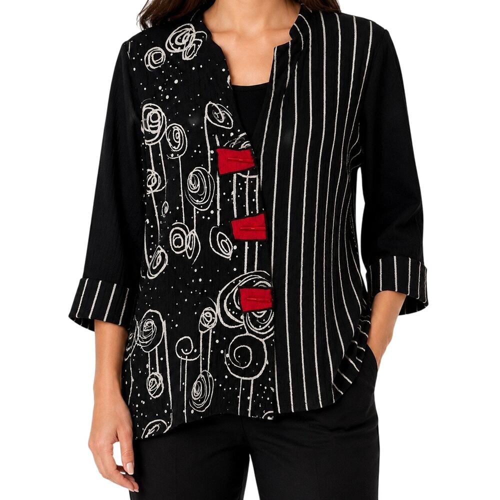 Ali Miles RARE COLOR PXL Petite XL Black Red Wearable Art Blouse Shirt Top Artsy